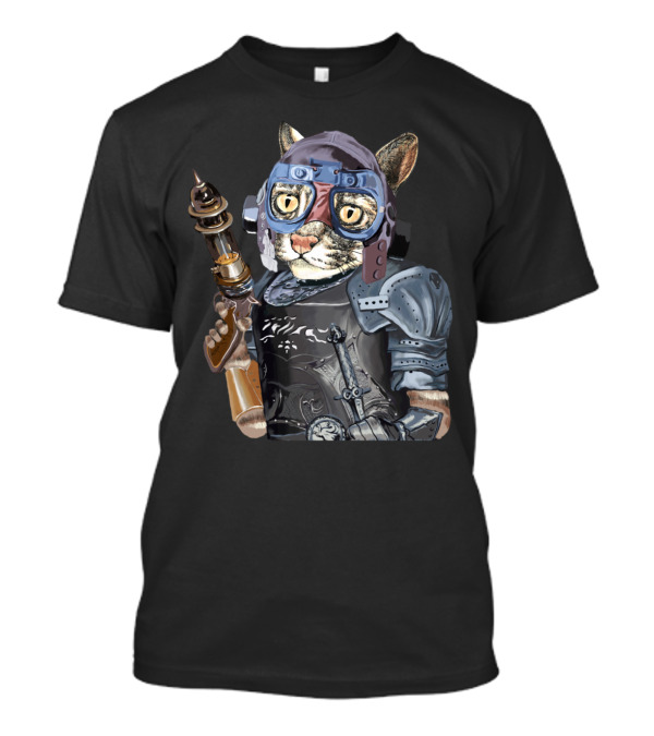 Naughty Pilot Cat Laser Gun Heavy Armor Goggle Helmet T-Shirt