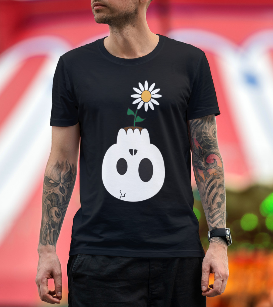 Pushing Up Daisies Skull with Growing Flower T-Shirt