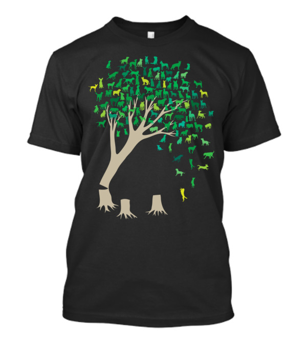 Source Tree Of Life With Diverse Animal Silhouettes In Vibrant Green Tones T-Shirt