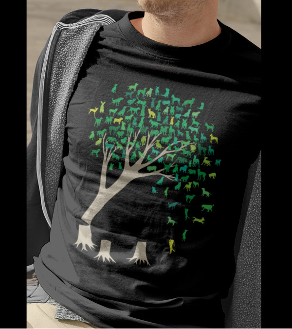Source Tree Of Life With Diverse Animal Silhouettes In Vibrant Green Tones T-Shirt