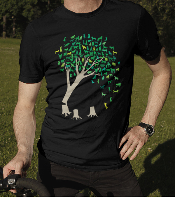 Source Tree Of Life With Diverse Animal Silhouettes In Vibrant Green Tones T-Shirt