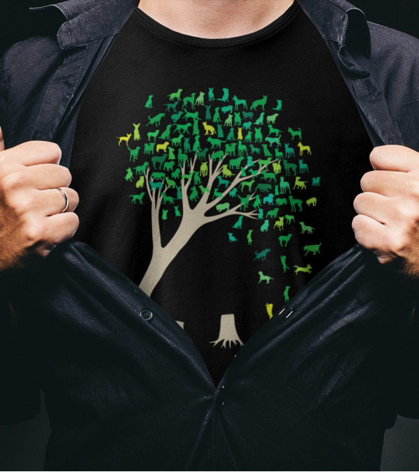 Source Tree Of Life With Diverse Animal Silhouettes In Vibrant Green Tones T-Shirt