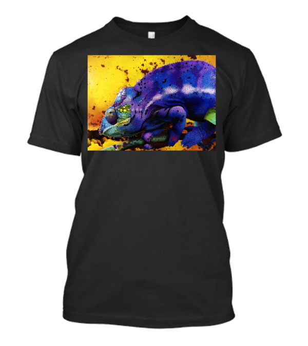 Harmonious Chameleon Ste Vibrant Multicolor Reptile On Yellow And Orange Background T-Shirt