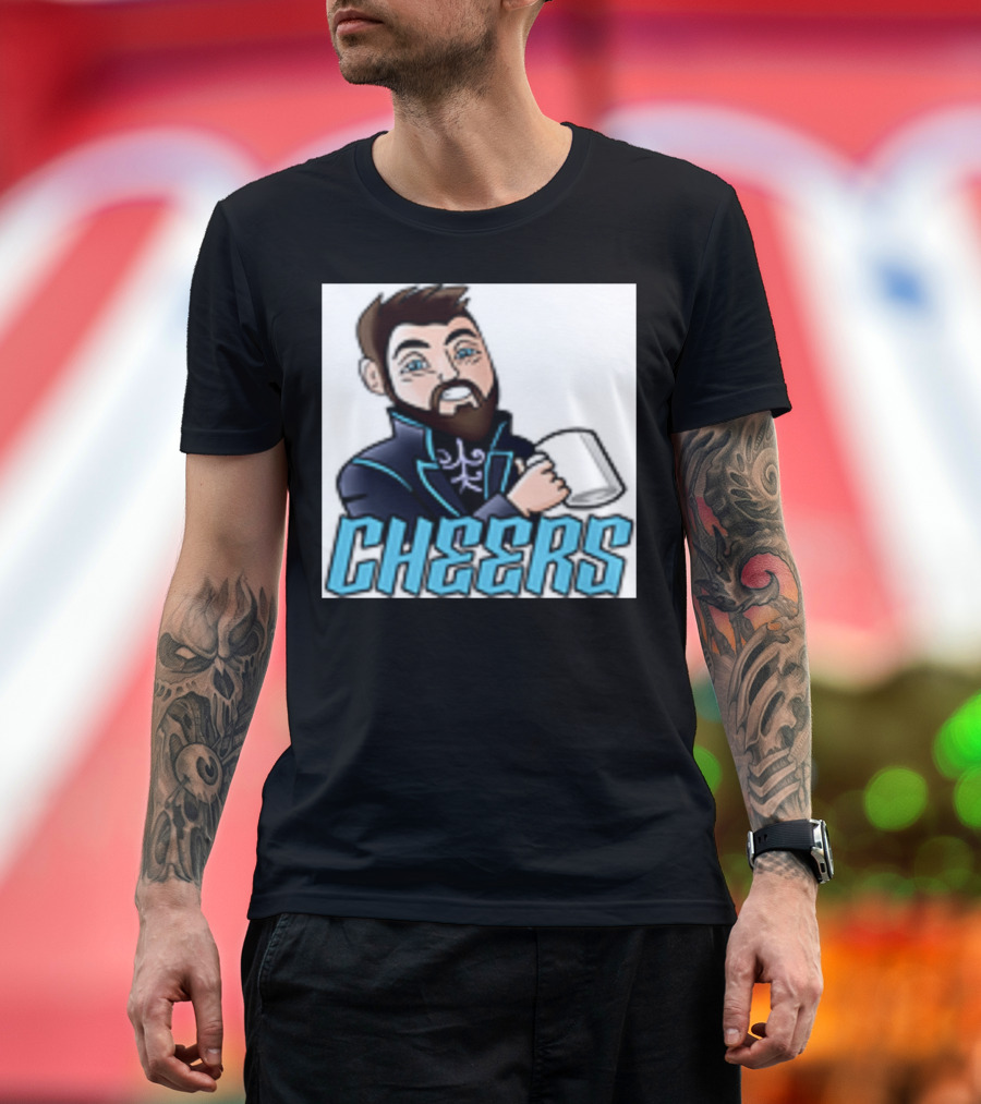 Cheers Emote Mug by Themight Character Holding White Cup T-Shirt
