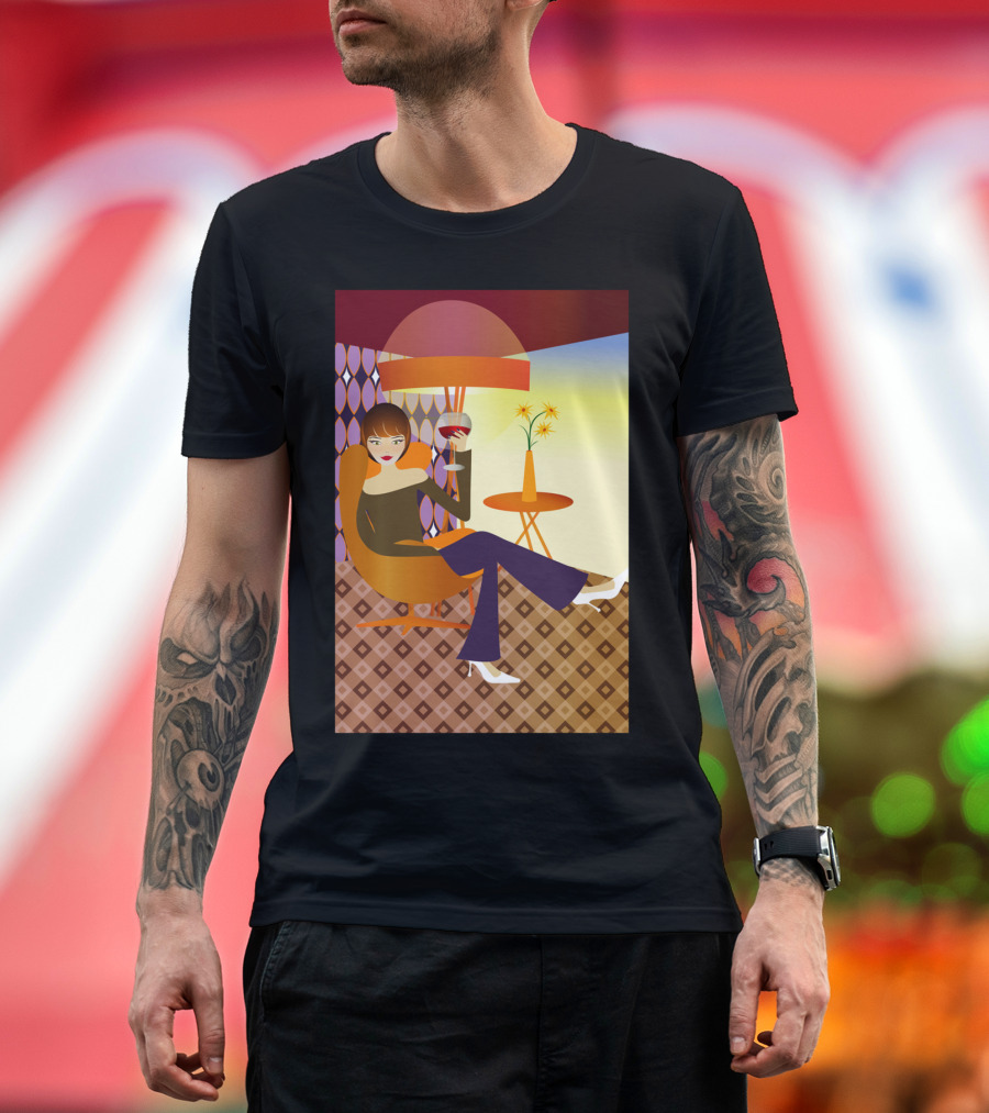 Cheers To YOU Retro Lounge Vibe with Wine Glass and Modern Decor T-Shirt