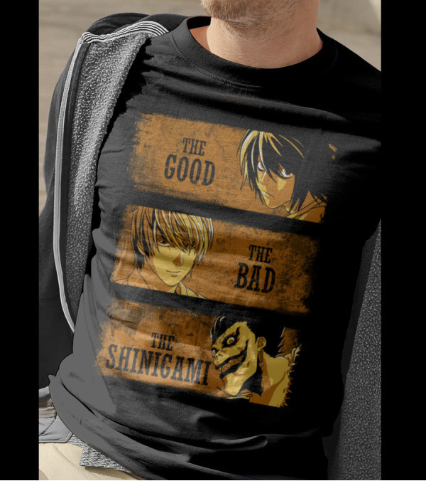 The Good The Bad And The Shinigami Death Note Characters L Light Ryuk T-Shirt