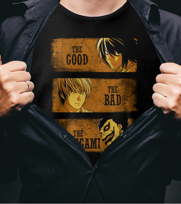 The Good The Bad And The Shinigami Death Note Characters L Light Ryuk T-Shirt