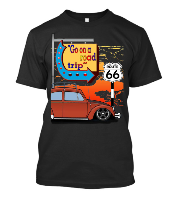Route 66 Go On A Road Trip With Classic Car And Neon Sign T-Shirt