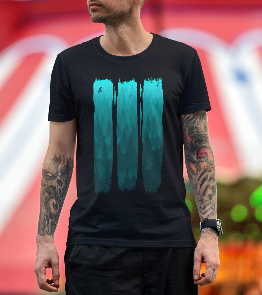 Eagles Soaring Over Misty Forest Pines T-Shirt