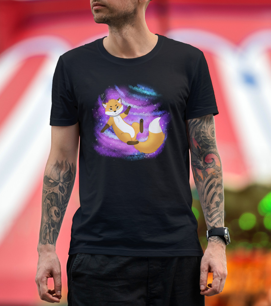 Space Fox Astronaut Floating in Cosmic Nebula T-Shirt