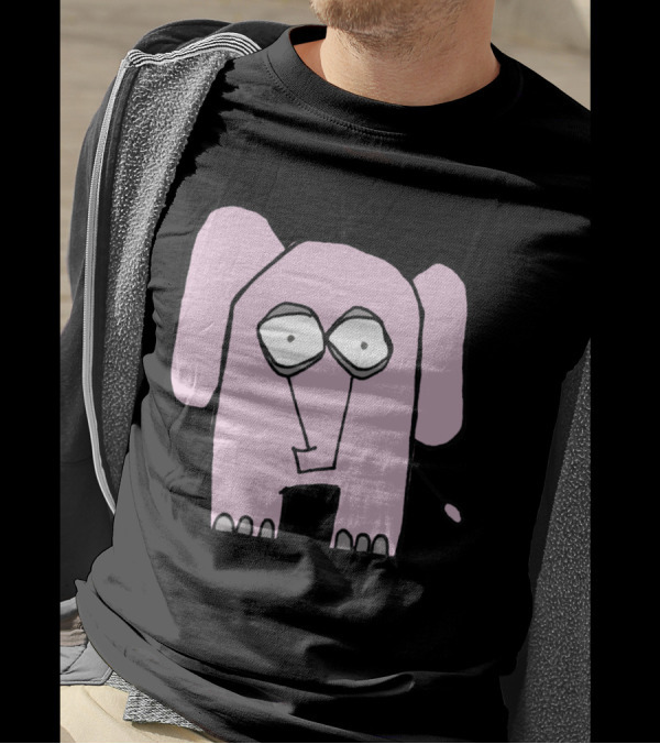 Jimi The Pink Elephant Cartoon Drawing T-Shirt