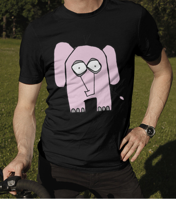Jimi The Pink Elephant Cartoon Drawing T-Shirt