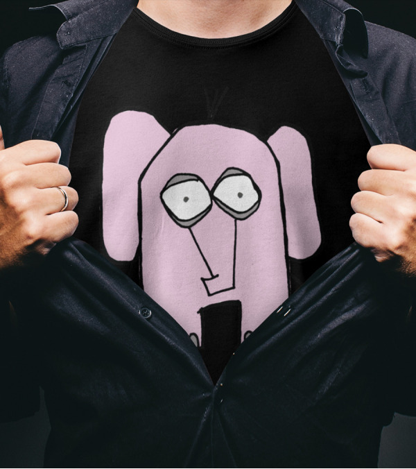 Jimi The Pink Elephant Cartoon Drawing T-Shirt