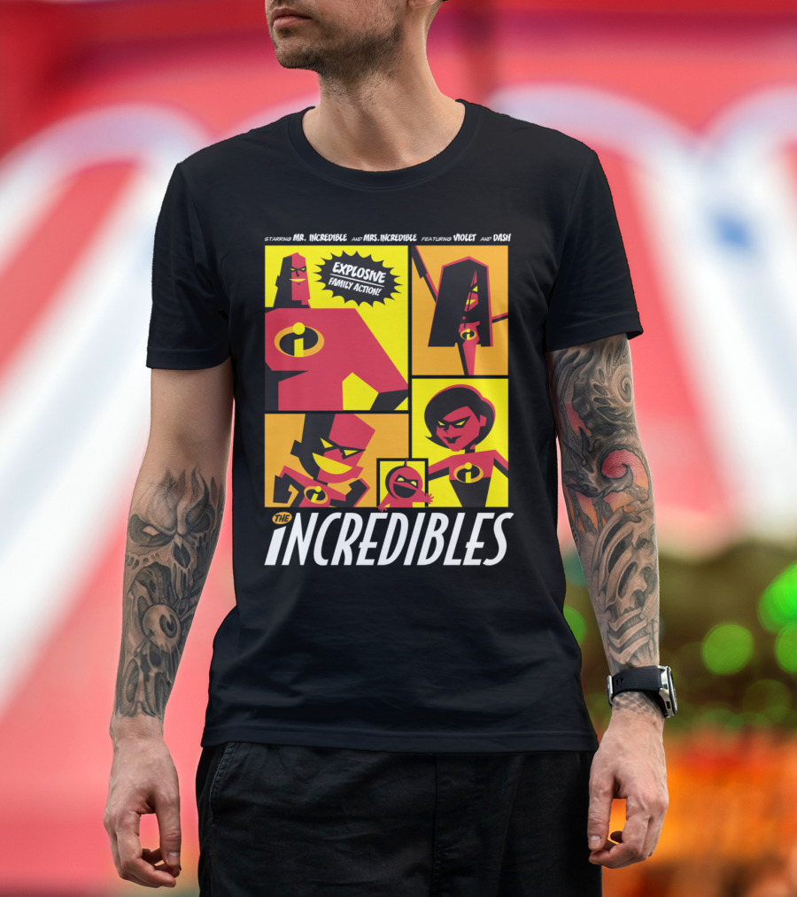 The Incredibles Explosive Family Action Starring Mr. Incredible and Mrs. Incredible Featuring Violet and Dash T-Shirt