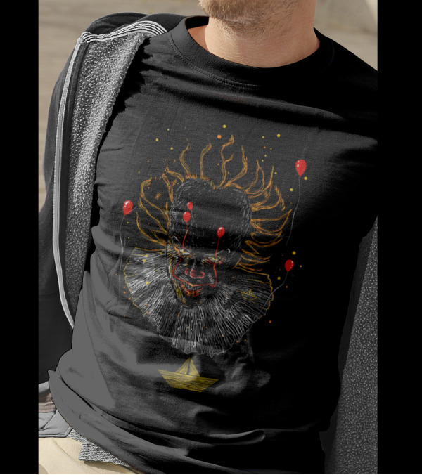Pennywise Clown With Red Balloons And Paper Boat T-Shirt