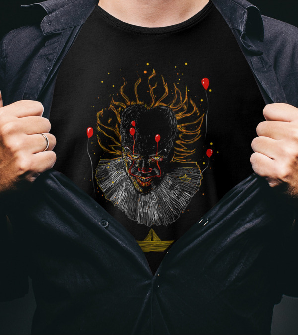 Pennywise Clown With Red Balloons And Paper Boat T-Shirt