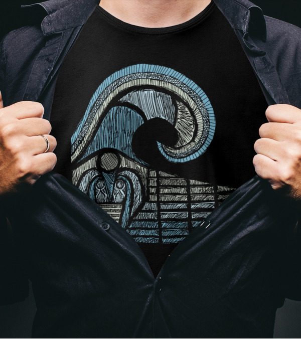Leviathan Sketch Waves Oceanic Lines T-Shirt