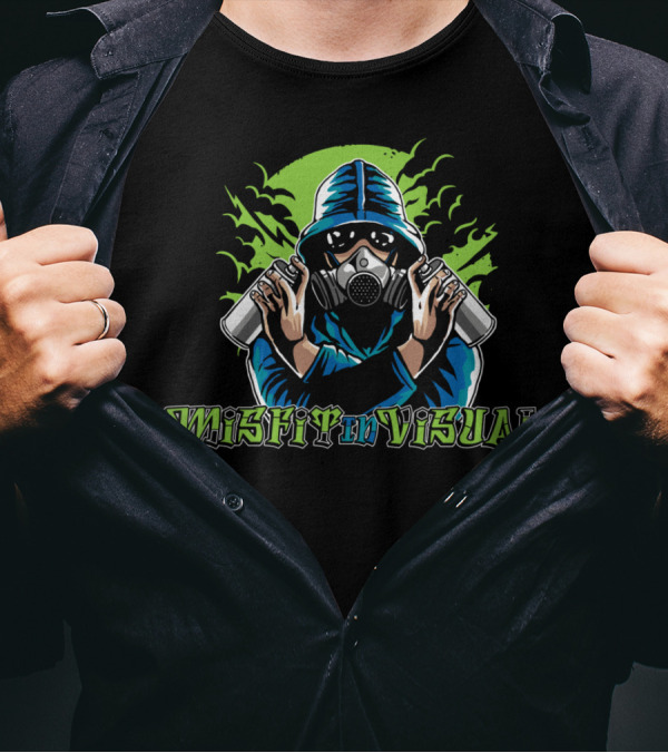 Misfit In Visual Graffiti Artist With Spray Paint And Gas Mask T-Shirt