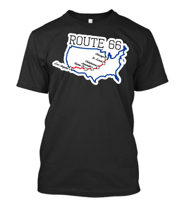 Route 66 Map With Chicago St. Louis Oklahoma Santa Fe Los Angeles T-Shirt