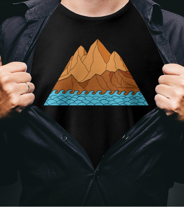 Ragged Mountain Waves Mono Line Geometric Landscape T-Shirt