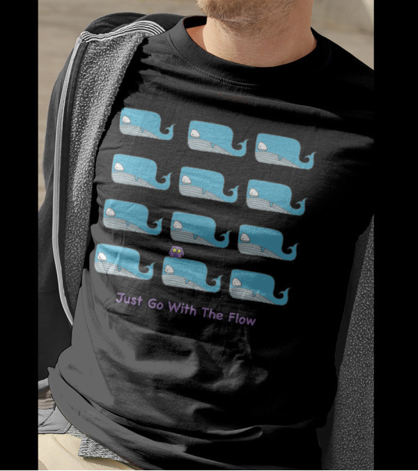 Just Go With The Flow Blue Whales And Purple Octopus T-Shirt