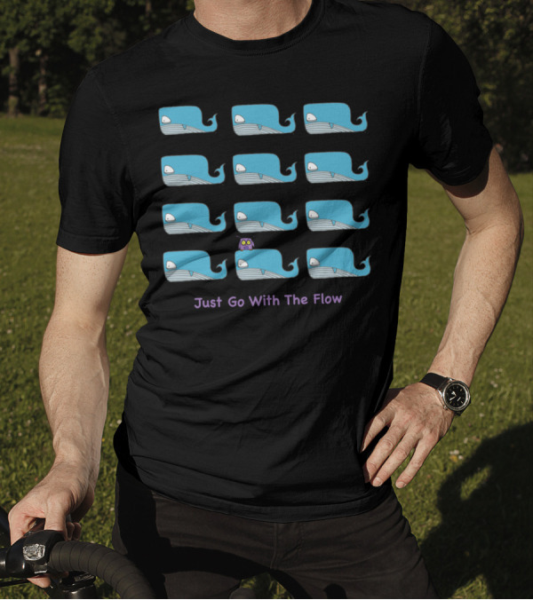 Just Go With The Flow Blue Whales And Purple Octopus T-Shirt