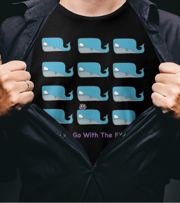 Just Go With The Flow Blue Whales And Purple Octopus T-Shirt