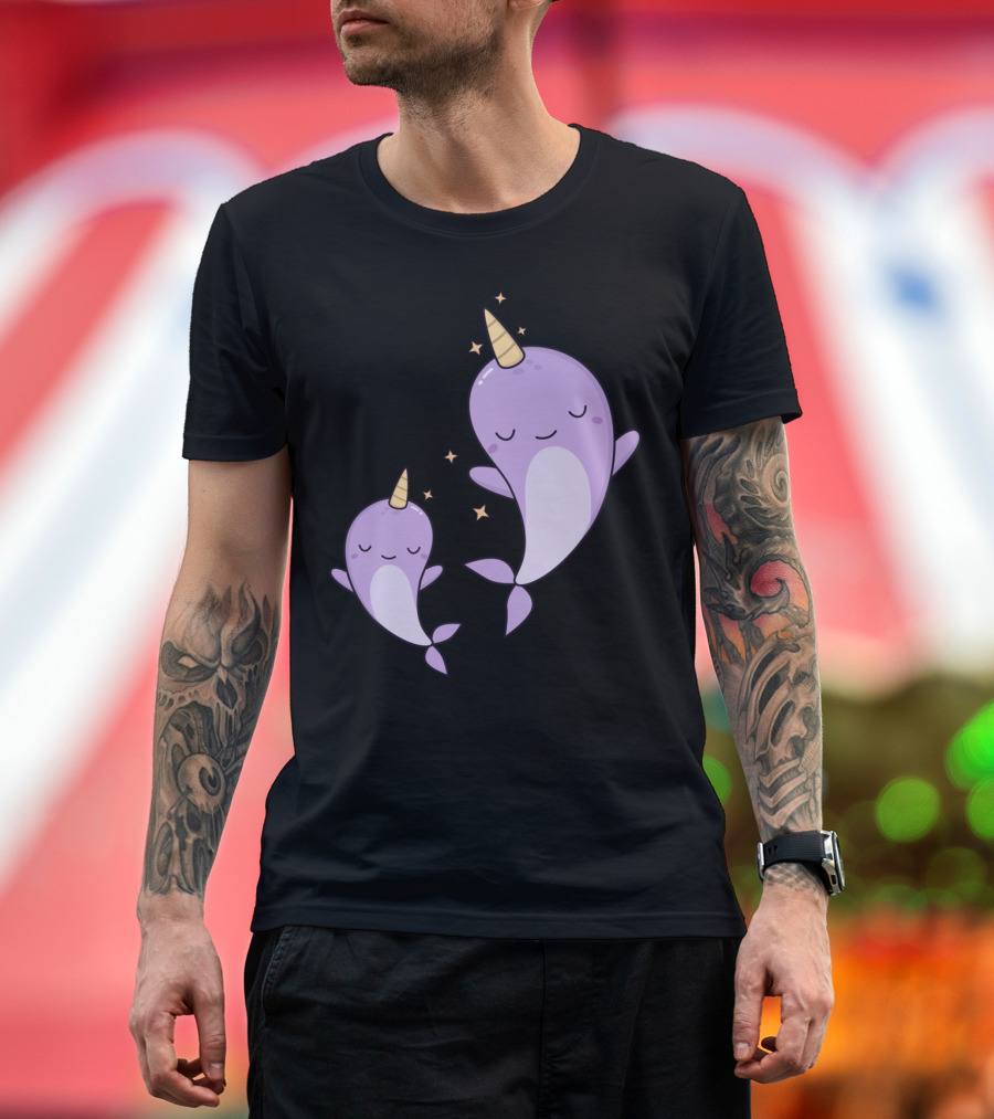 Kawaii Cute Narwhals Dreaming with Stars in the Ocean T-Shirt