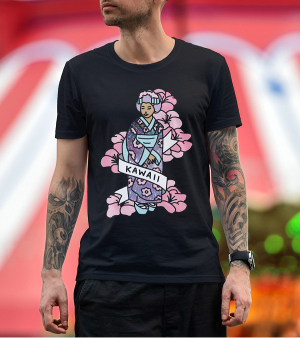 Premium T-Shirt: Kawaii Geisha Pastel Flowers Japan Anime T-Shirt Kawaii Geisha Pastel Flowers Japan Anime T-Shirt
