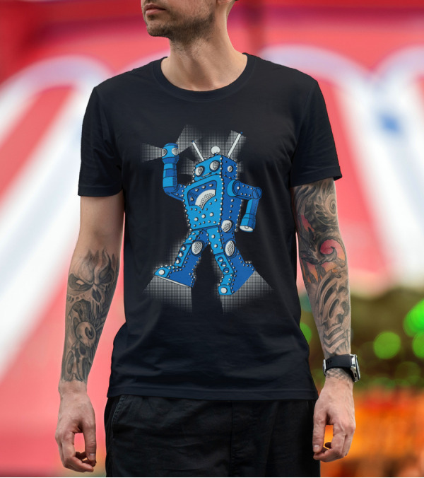 Premium T-Shirt: Lightbot Blue Retro Robot with Antenna and Rivets T-Shirt Lightbot Blue Retro Robot with Antenna and Rivets T-Shirt