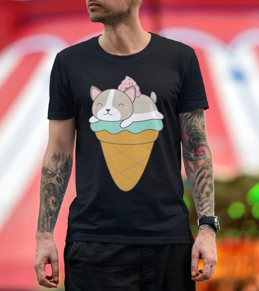 Kawaii Puppy Dog Ice Cream Cone Delight T-Shirt