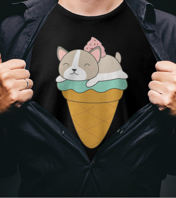 Kawaii Puppy Dog Ice Cream Cone Delight T-Shirt