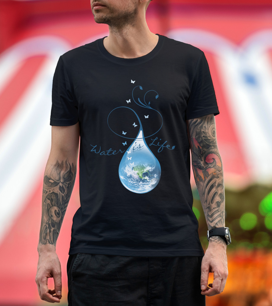 Water Is Life Earth and Butterflies T-Shirt
