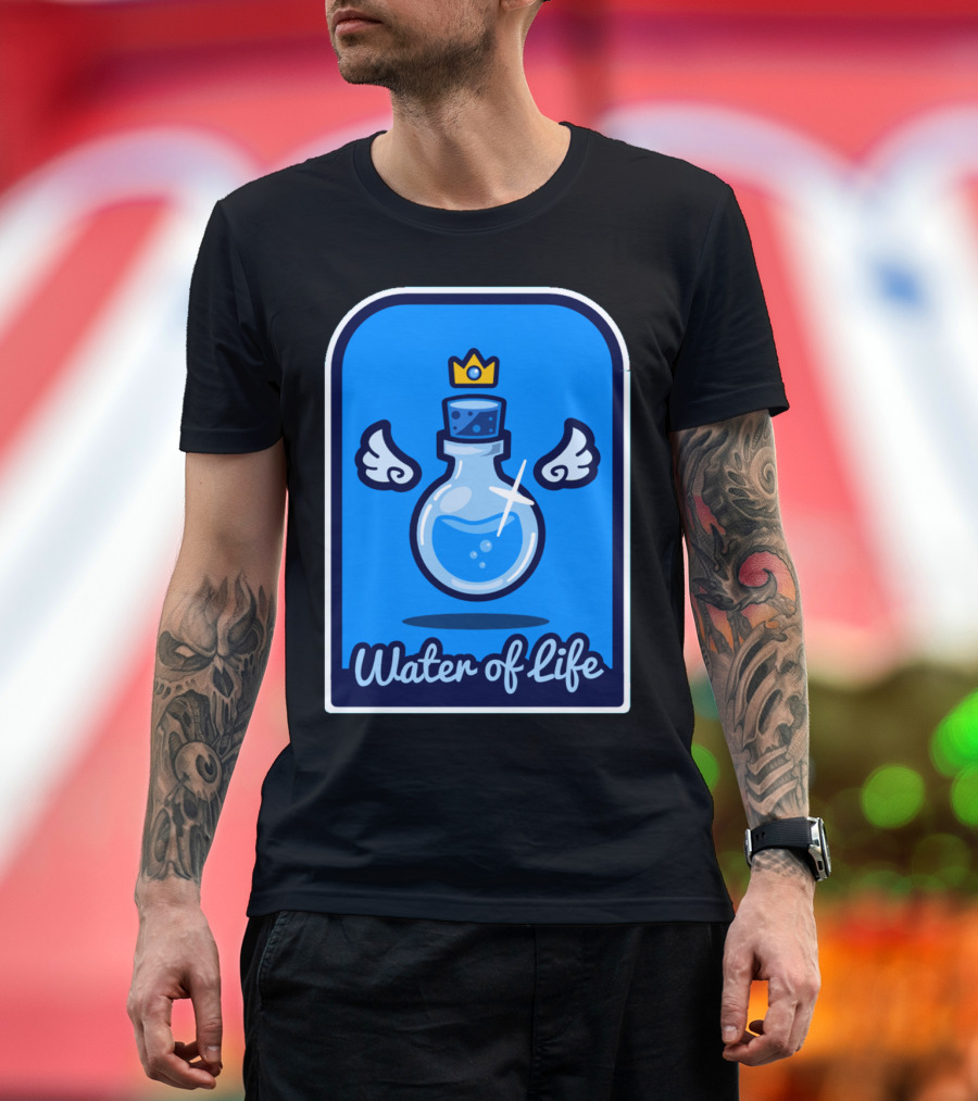 Water of Life Winged Bottle with Crown T-Shirt