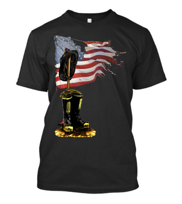 Fallen Firefighter Tribute America Flag And Boots T-Shirt