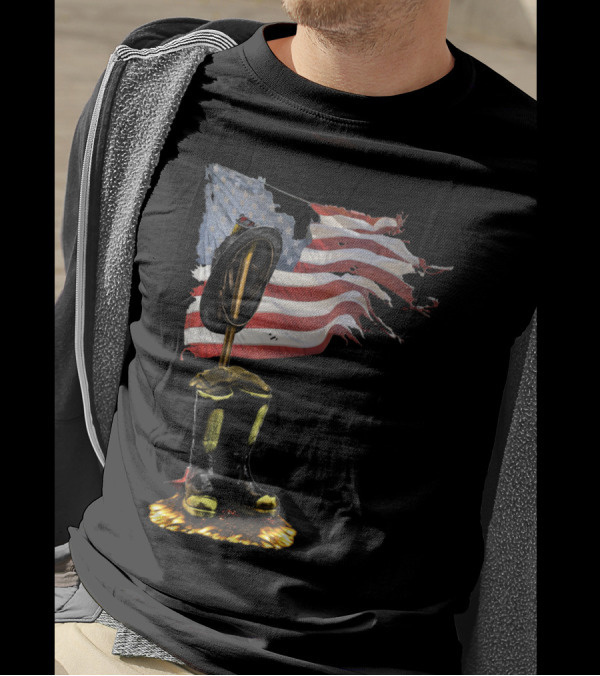 Fallen Firefighter Tribute America Flag And Boots T-Shirt