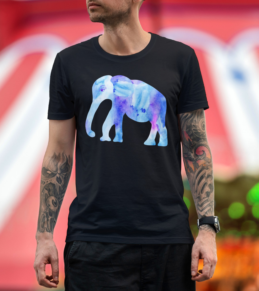 Watercolor Elephant Blue Purple Abstract T-Shirt