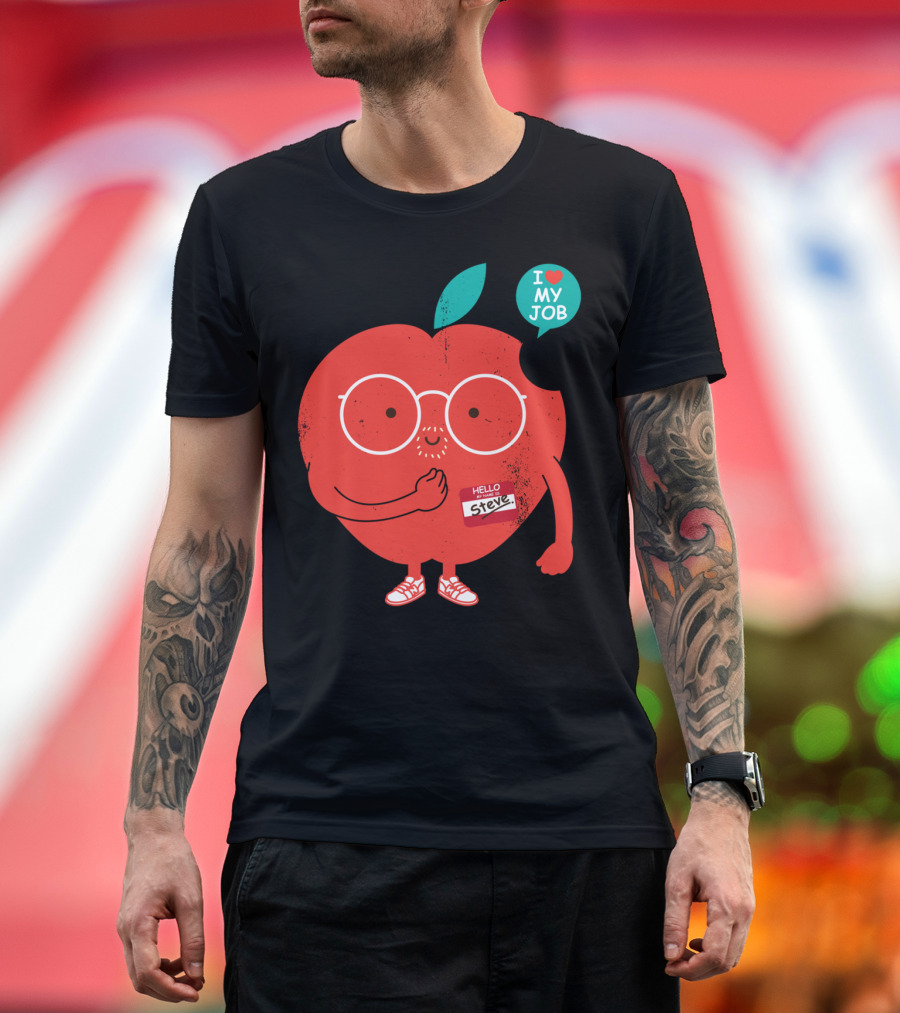 Hello Steve Apple Character Loves My Job T-Shirt