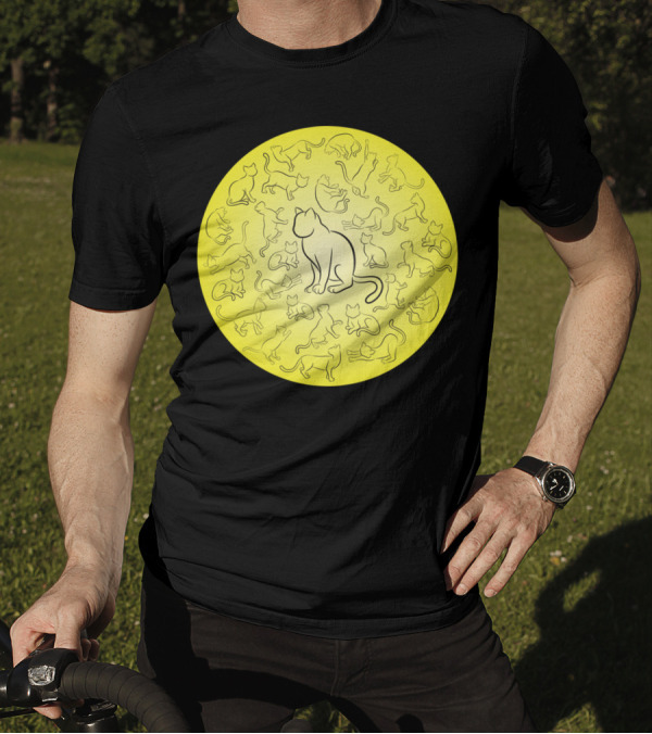 Playful Cat Silhouettes In Circle T-Shirt