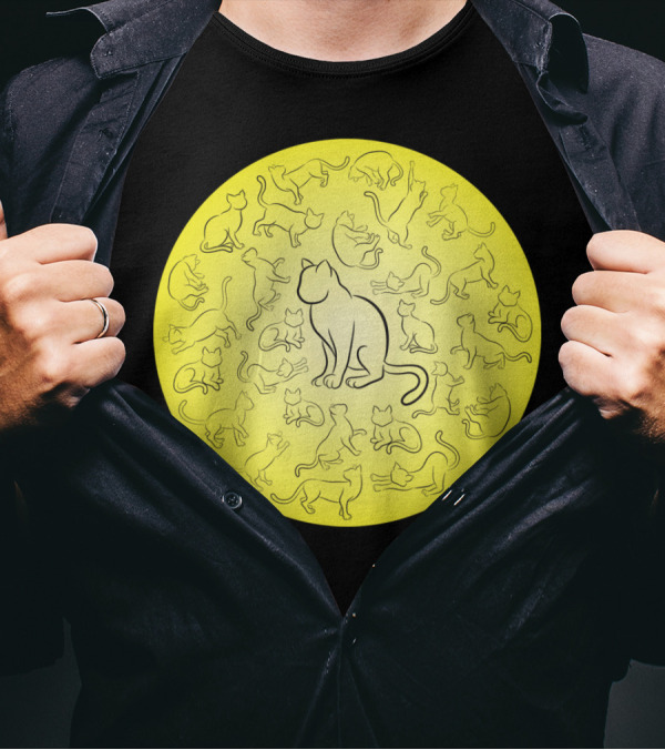 Playful Cat Silhouettes In Circle T-Shirt