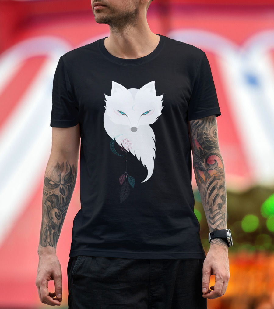 Moon Catcher White Fox with Enigmatic Eyes and Leaf Elements T-Shirt