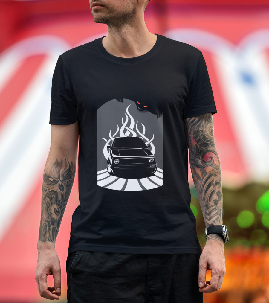 Rebel in Hell Devil Car Flames T-Shirt