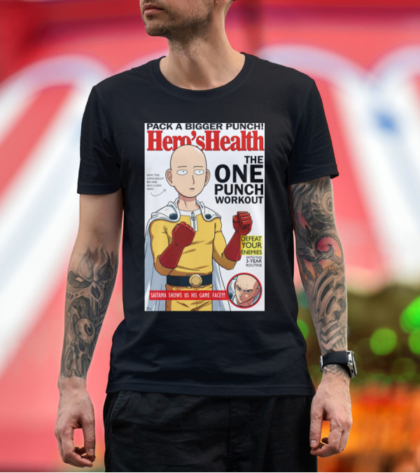 Premium T-Shirt: Hemo's Health the One Punch Workout Saitama Shows Us His Game Face Defeat Your Enemies with This 3-Year Routine T-Shirt Hemo's Health the One Punch Workout Saitama Shows Us His Game Face Defeat Your Enemies with This 3-Year Routine T-Shirt