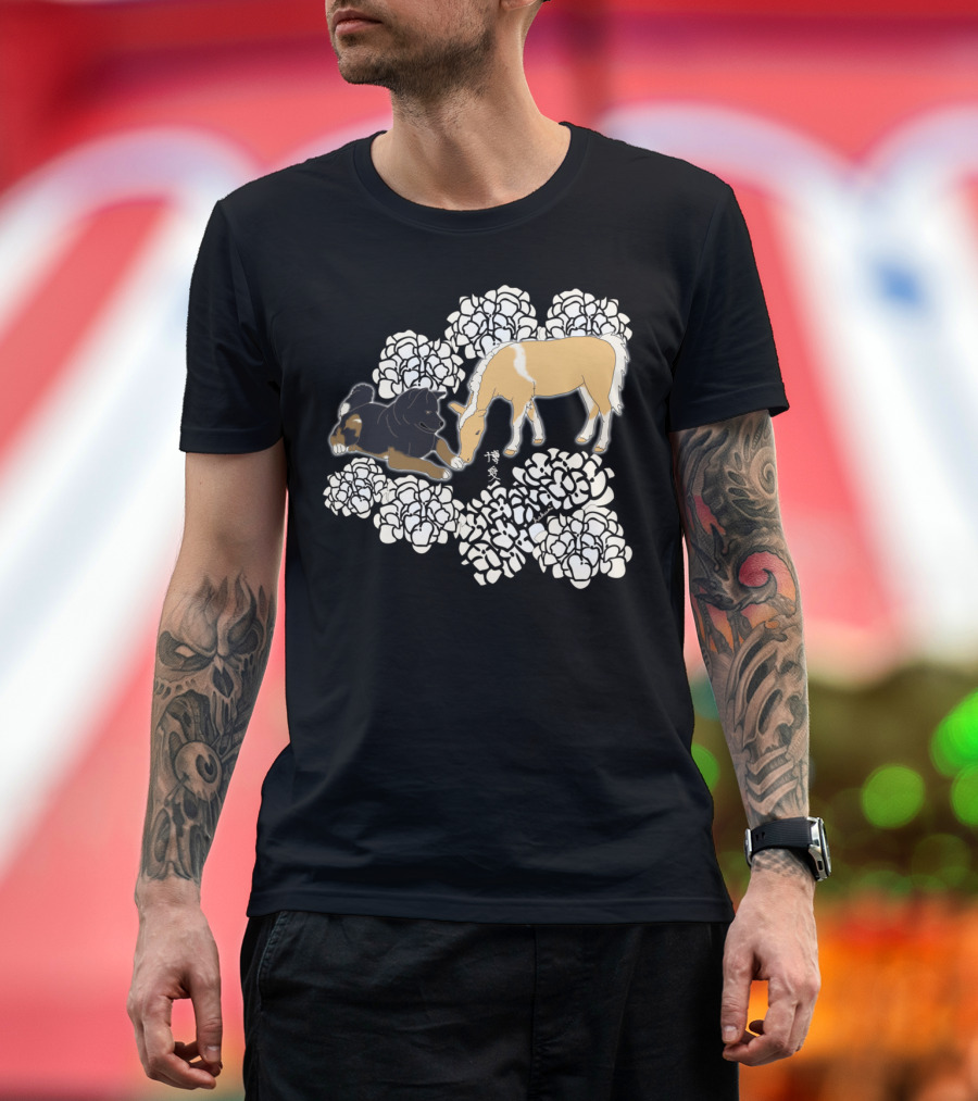Therapy Friends Dog and Horse with White Flowers T-Shirt