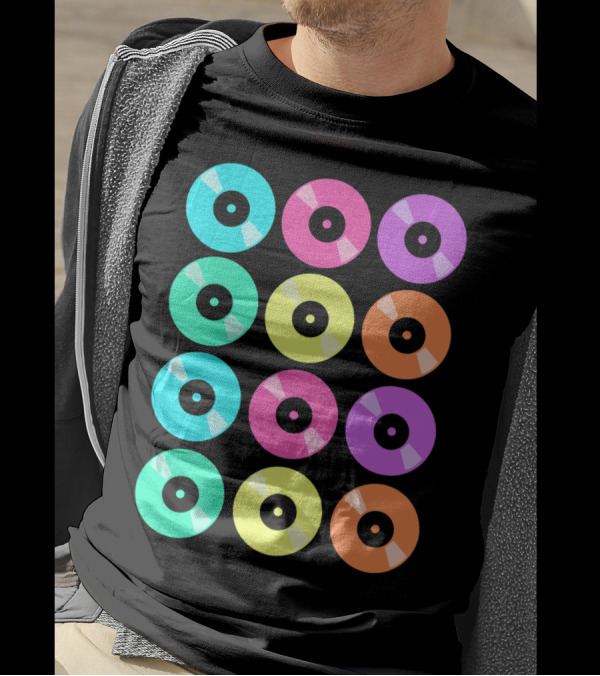 Vinyl Records Pop Art Color Grid Repeating T-Shirt