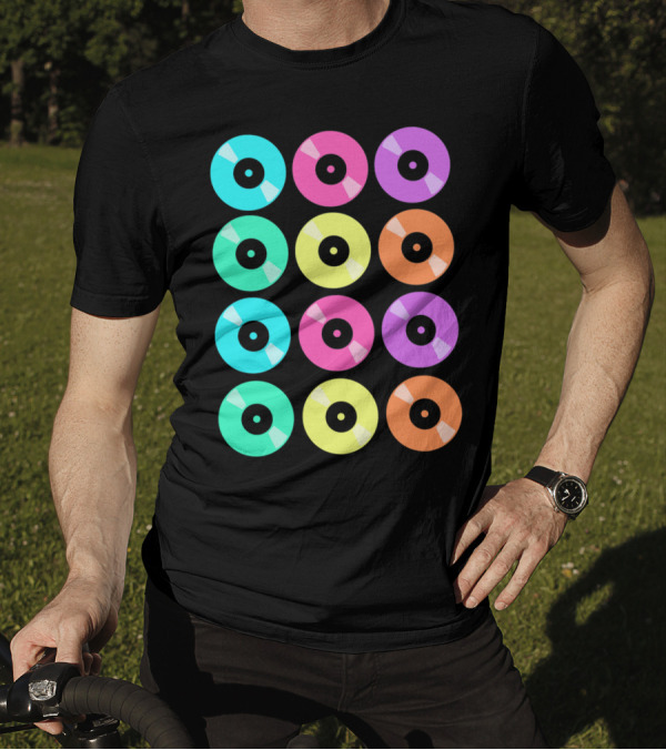 Vinyl Records Pop Art Color Grid Repeating T-Shirt