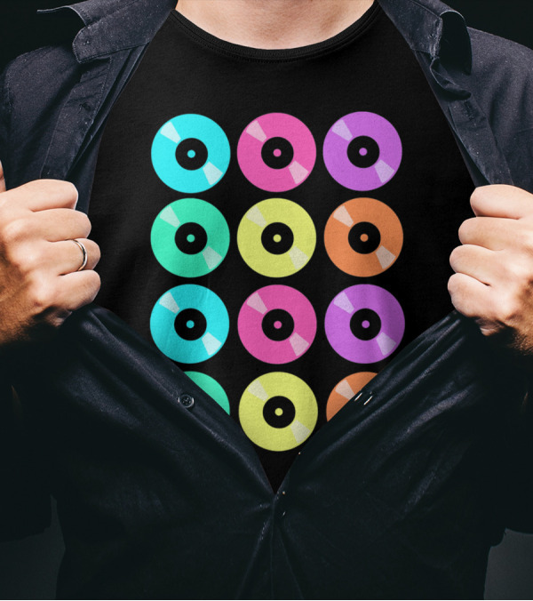 Vinyl Records Pop Art Color Grid Repeating T-Shirt