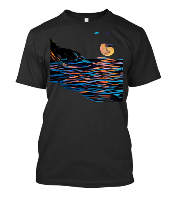 Moonlight Reflections Over Vibrant Beach Waves T-Shirt