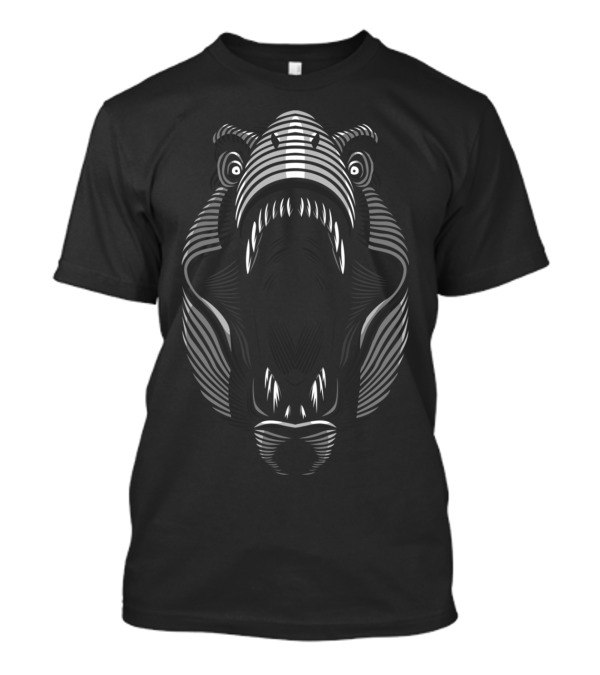 Lines Rex Dinosaur Face Black And White Striped T-Shirt