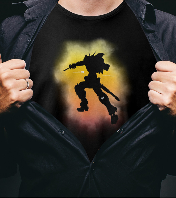 Neon Mecha Silhouette 01 Robot T-Shirt
